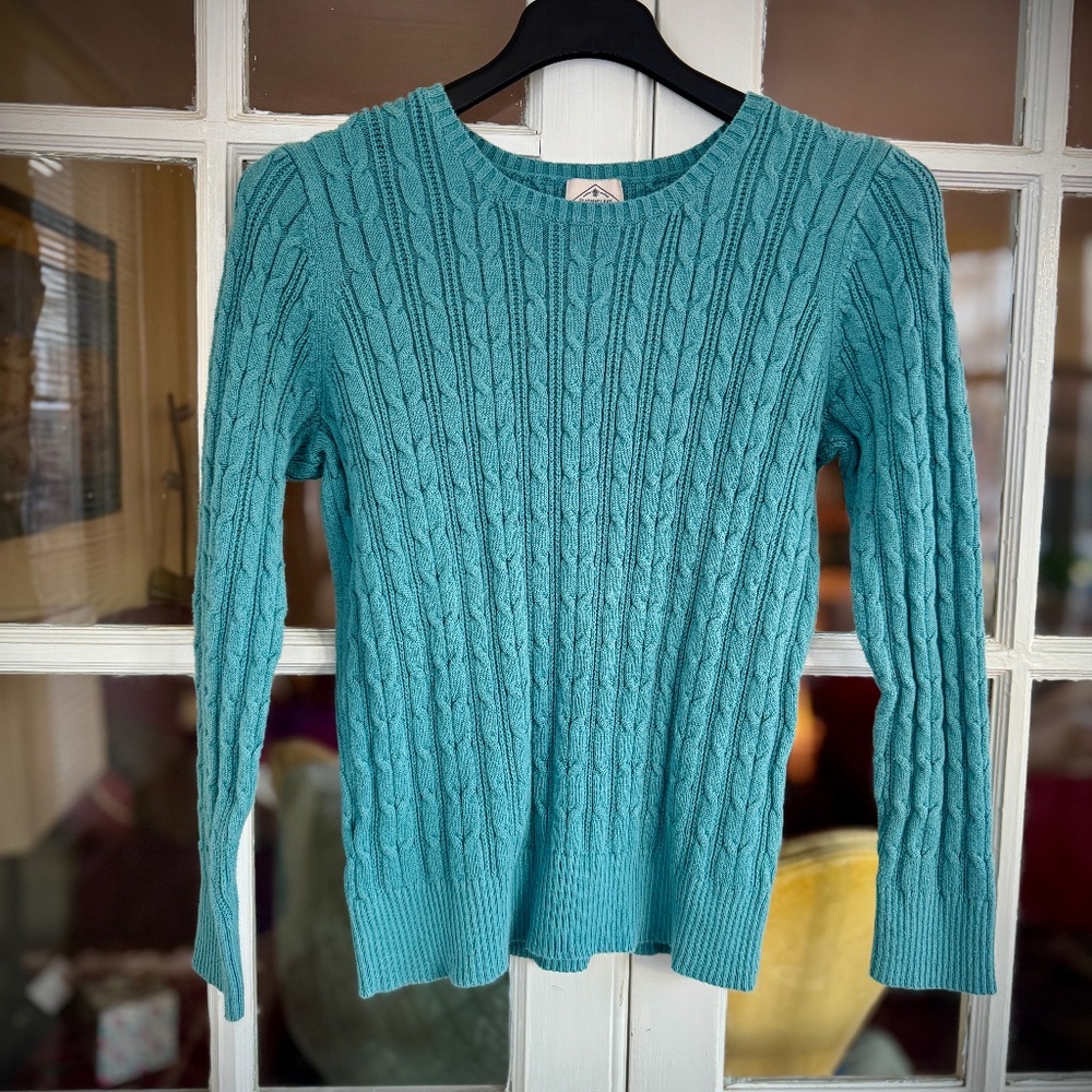 St. John’s Bay Teal Cable Knit Sweater Sz. XL EUC